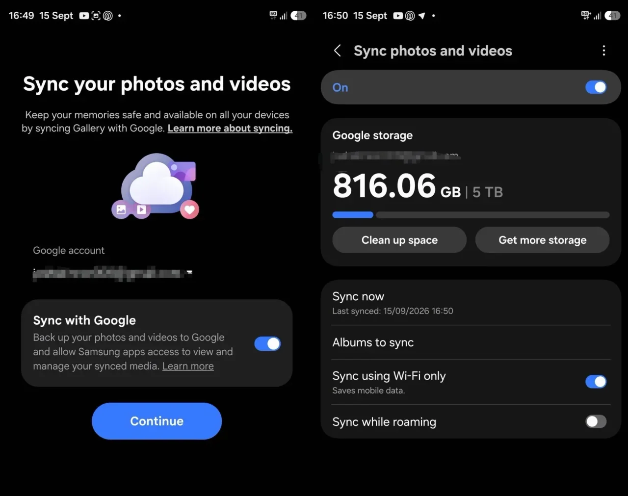 Google Photos senkronizasyon ayarları